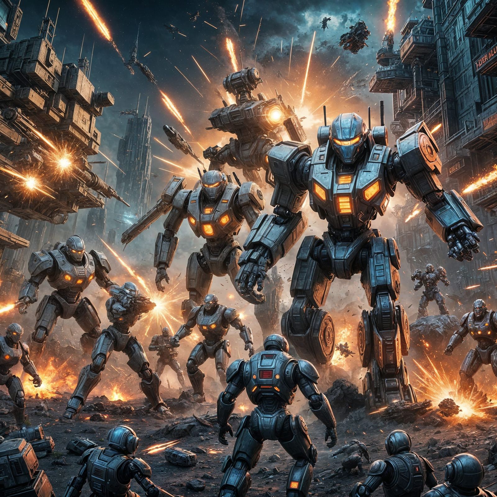 Futuristic Battlefield with Robots and Soldiers in Unreal En...