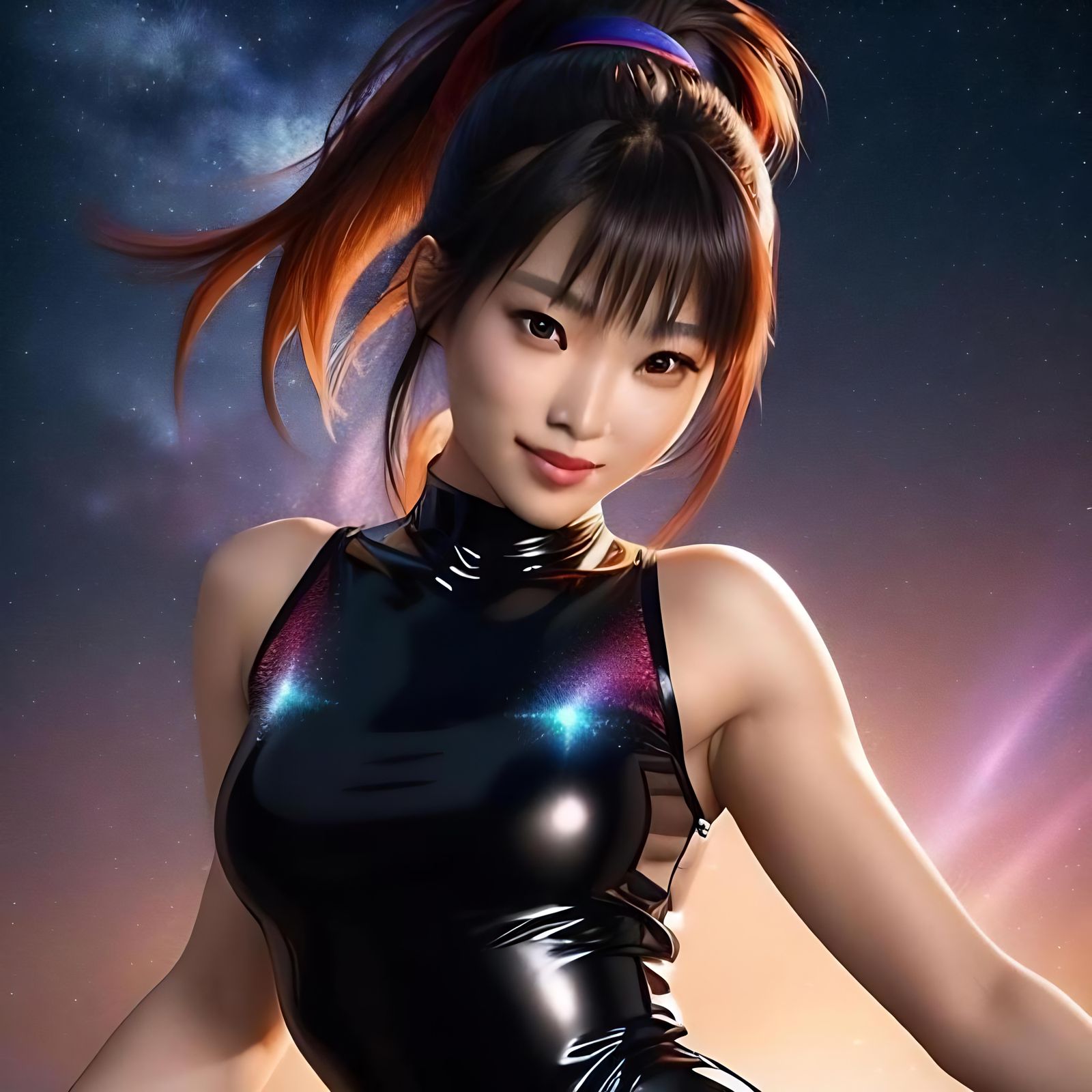 Asian Girl Dancing in Latex Leotard