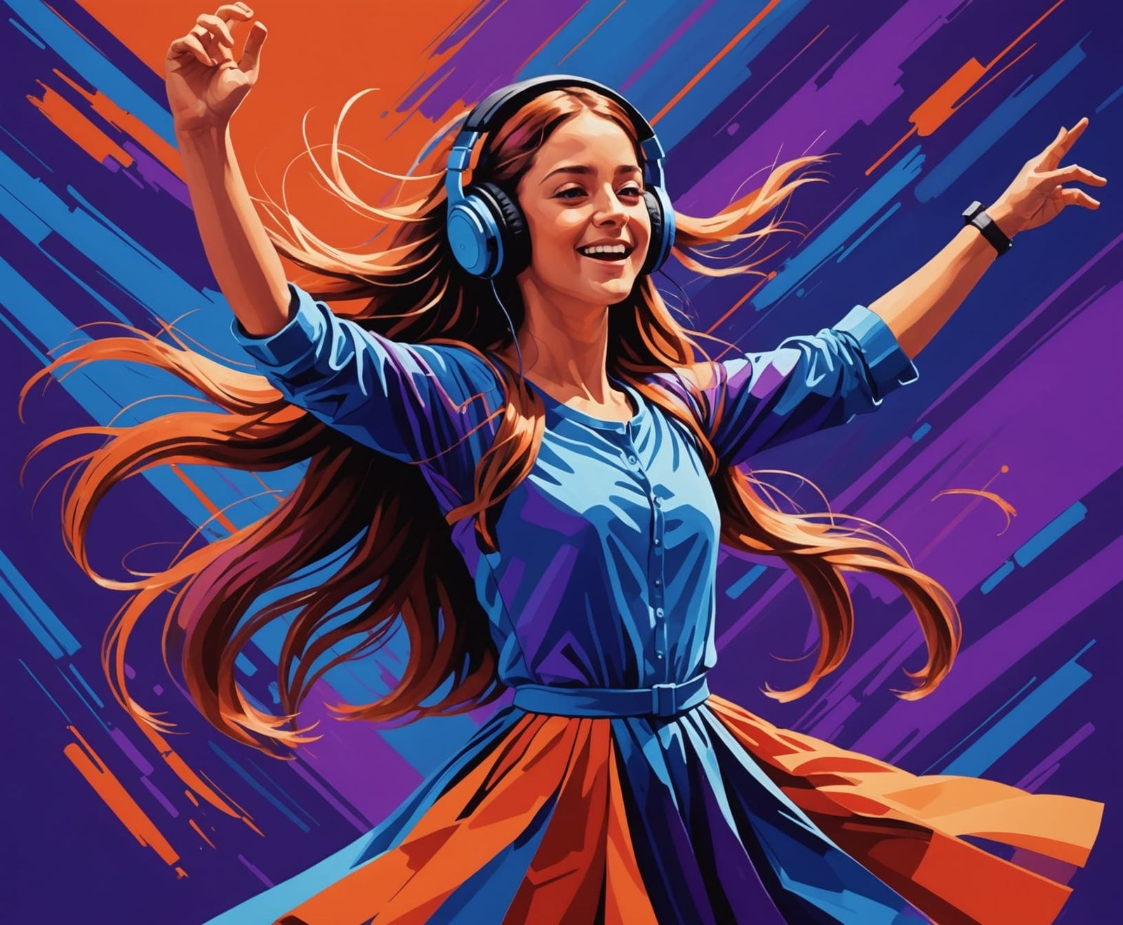 Girl Dancing Ecstatically in Airbrush Art Style