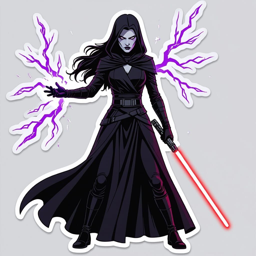 Female Sith Lord Unleashes Purple Lightning Sticker
