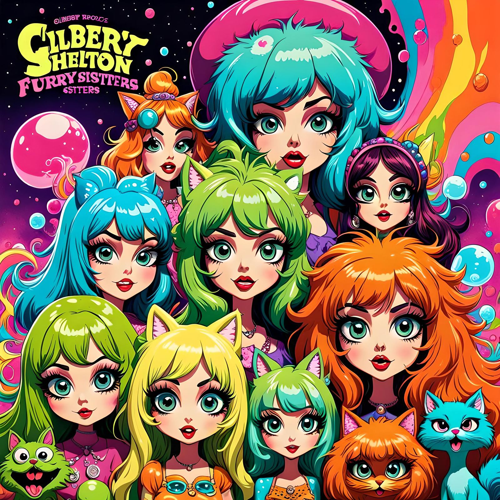 Psychedelic Poster of Furry Freak Sisters