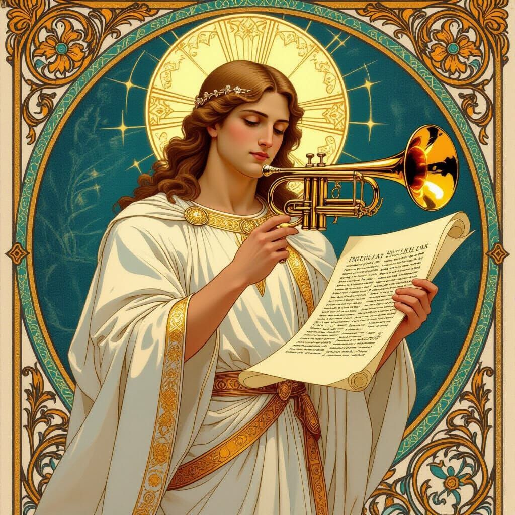 Gabriel as Divine Messenger in Art Nouveau Style