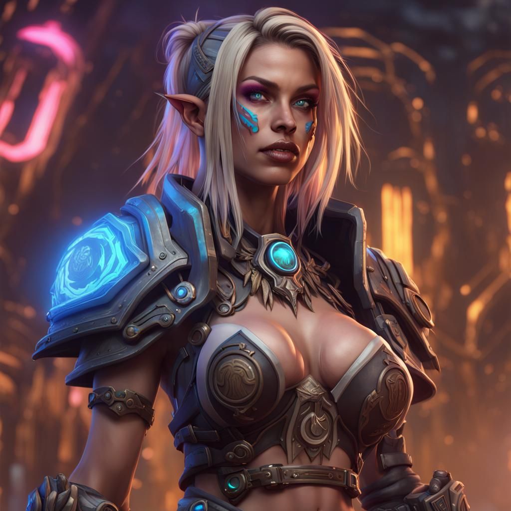 Fantasy Character in Cyberpunk Outfit, Detailed Matte Painti...