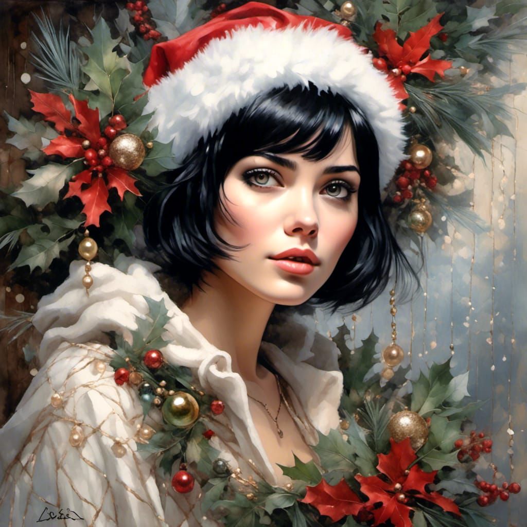 Realistic 3D Maiden with Christmas Garlands