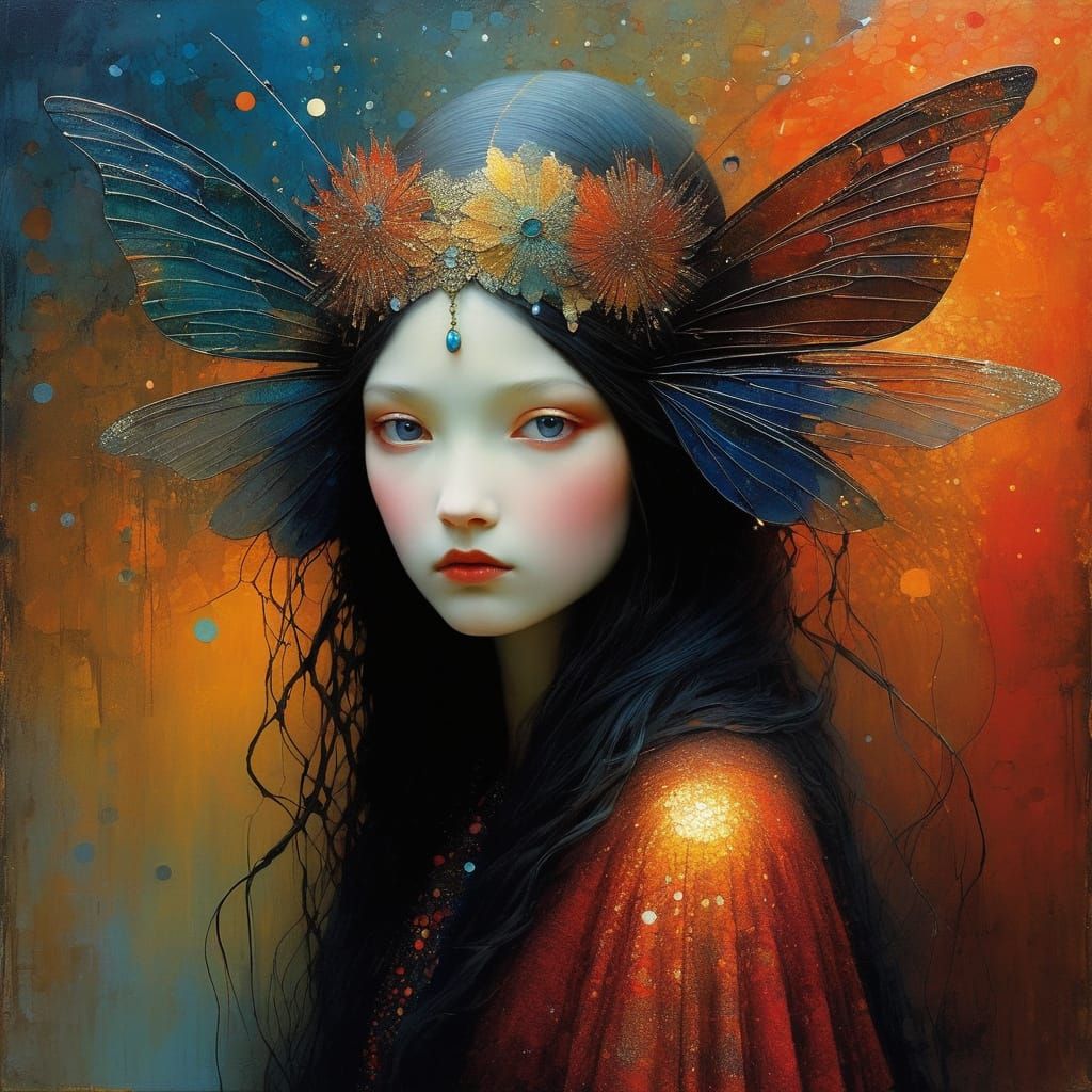 Enchanted Otherworldly Fairy in Vibrant Sunset Hues