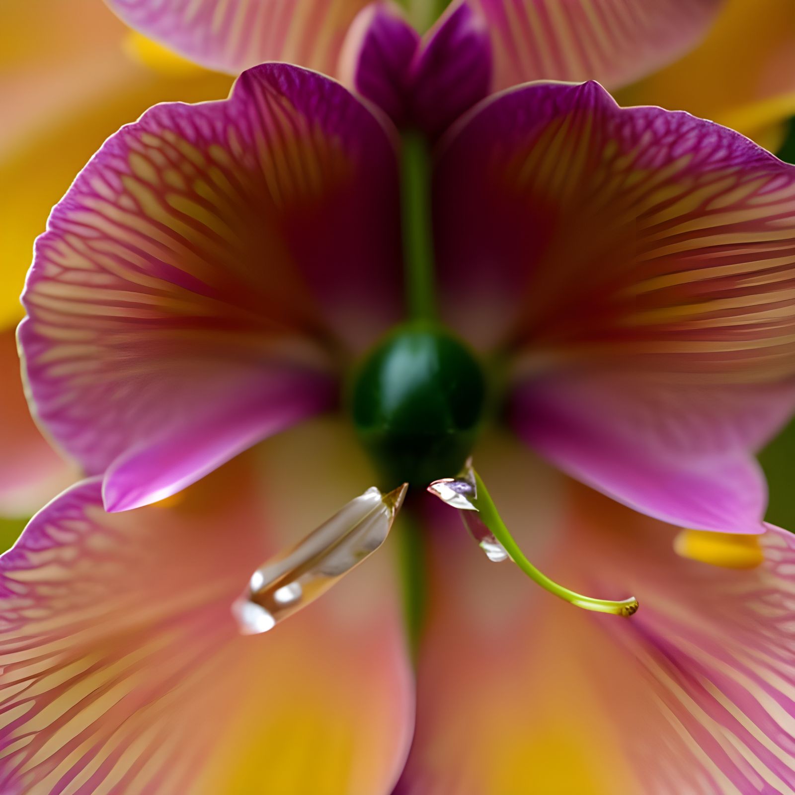 Symmetrical Orchid Flower with Dripping Nectar