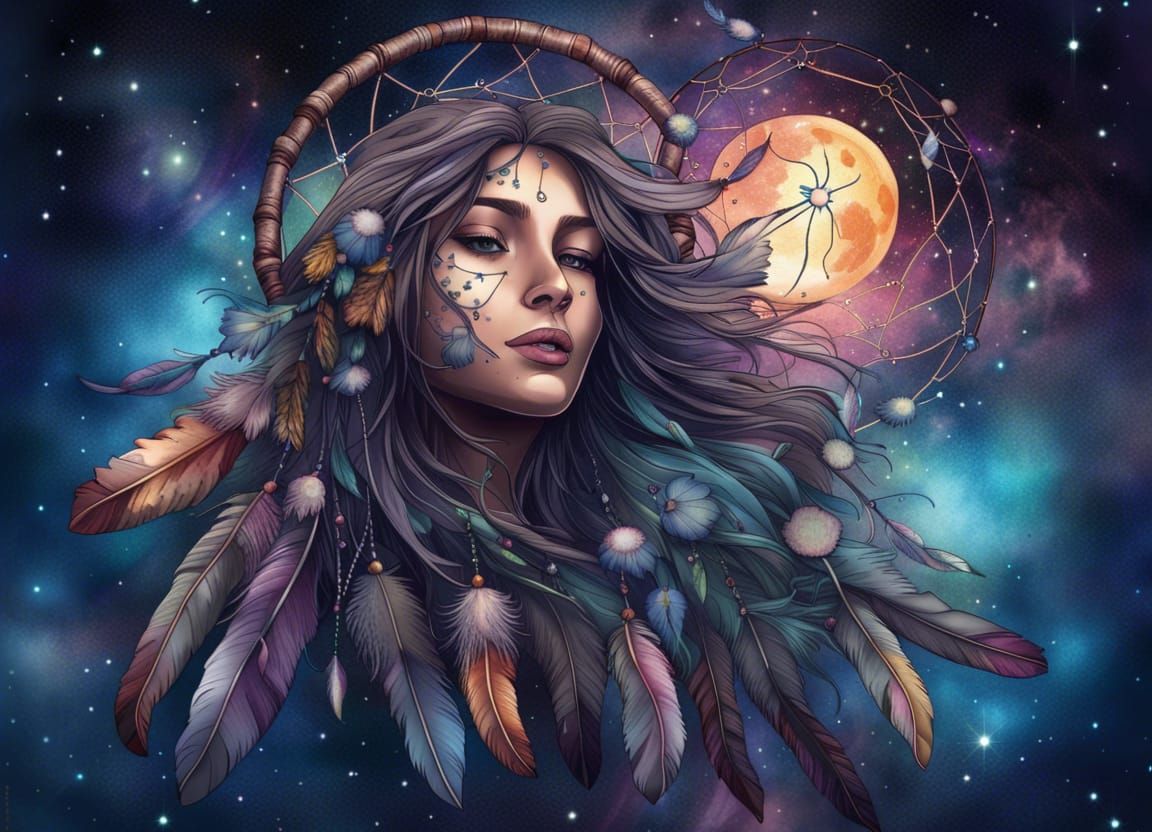 Dreamcatcher in Starry Nebula Sky