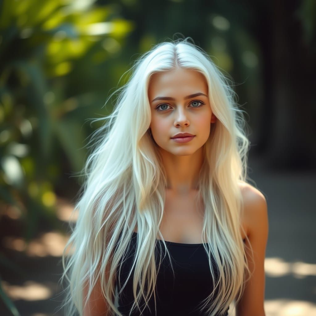 Youthful Woman with Long White Hair Portrait