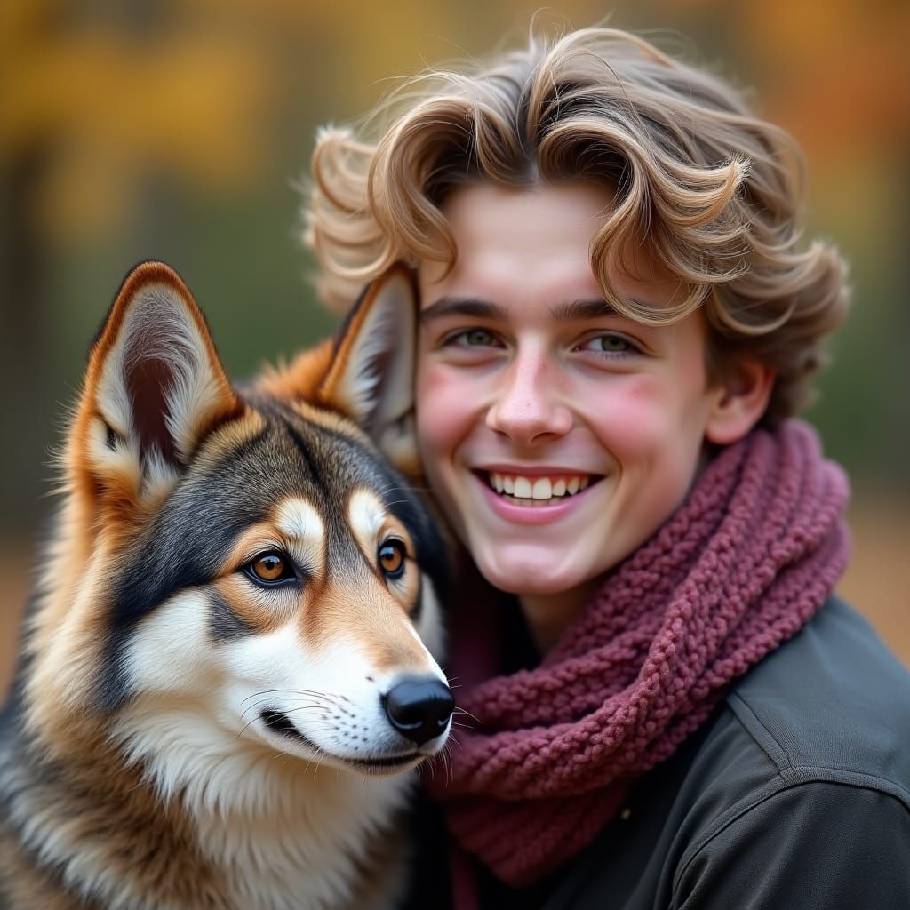 Man with dog, photorealistic, Flux