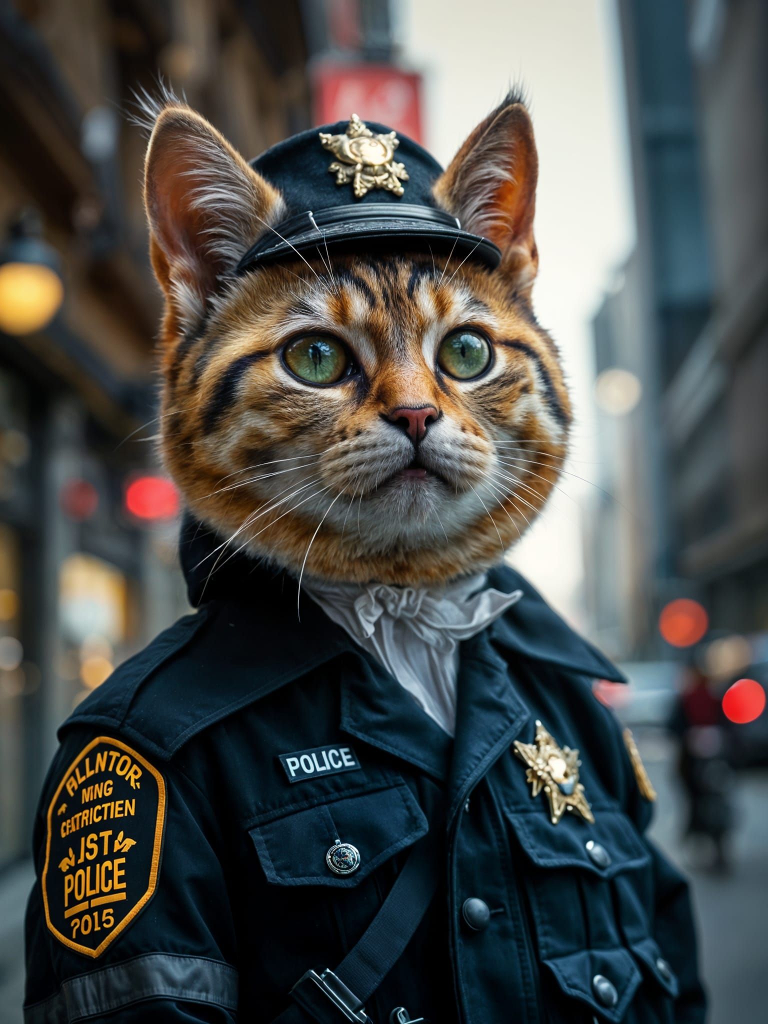 Detailed Cat Portrait in Police Uniform