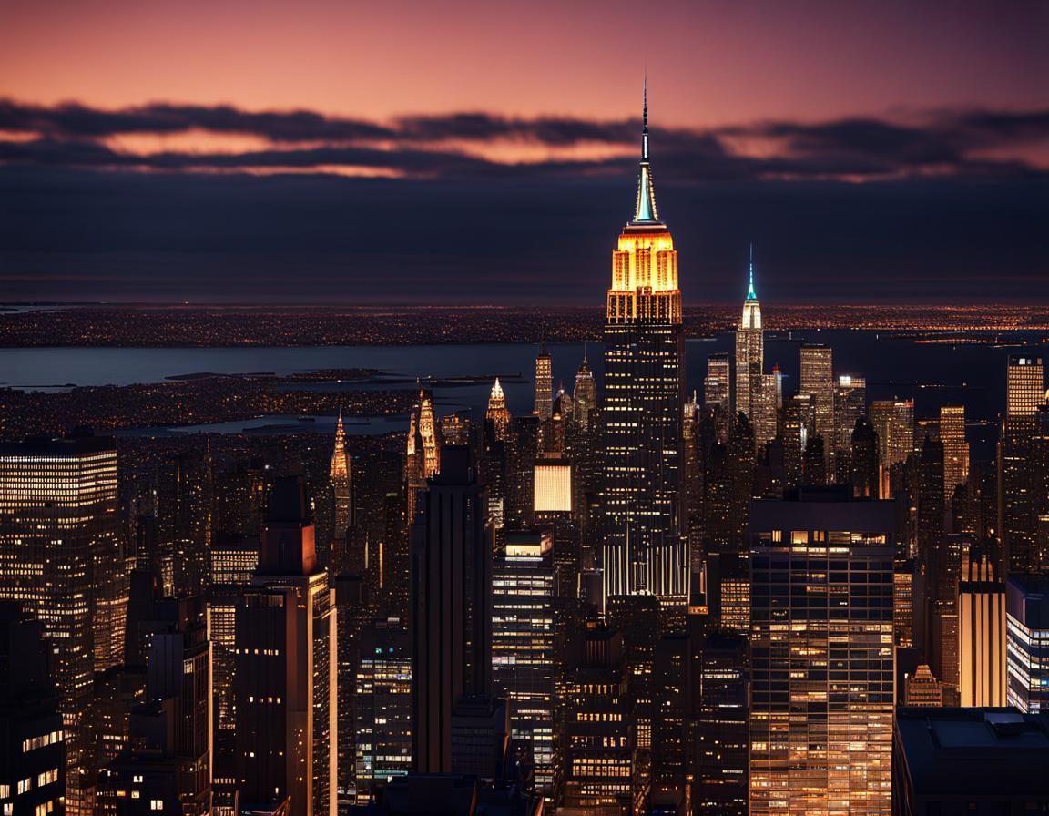 NYC Night Skyline with Empire State Building
