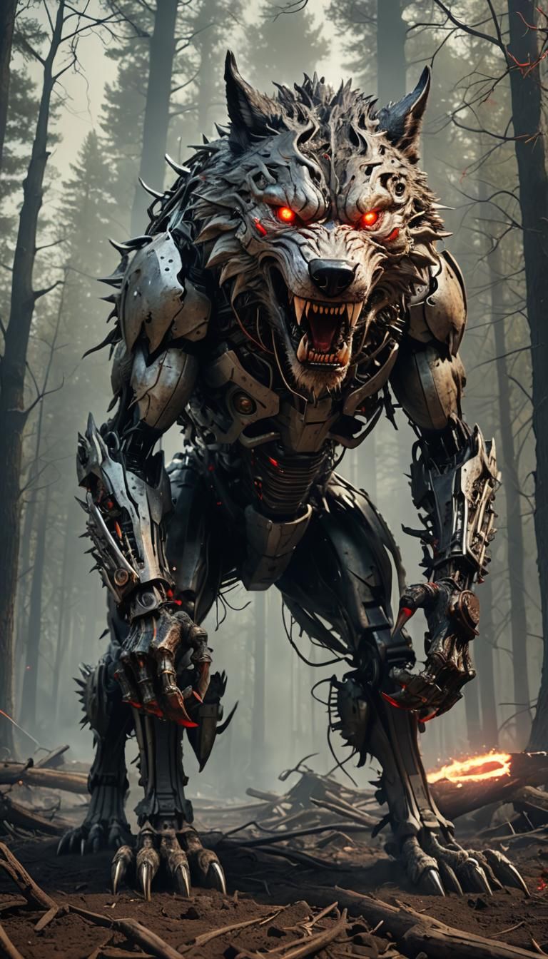 Cybernetic Wolf Unleashes Mechanical Fury