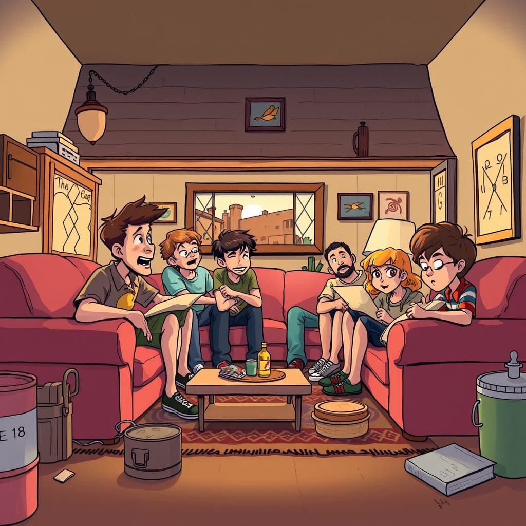 Dysfunctional Family Cartoon in Comic Book Art Style