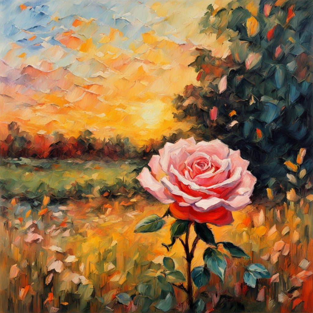 Impasto Rose Painting: Textured Gouache & Oil Masterpiece
