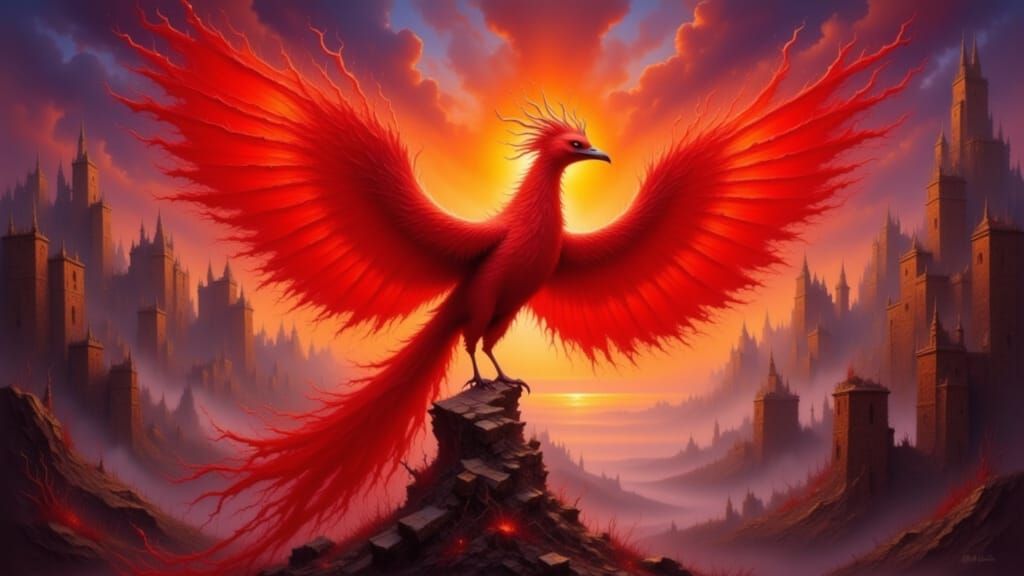 Phoenix Rising: A Fiery Twilight Scene