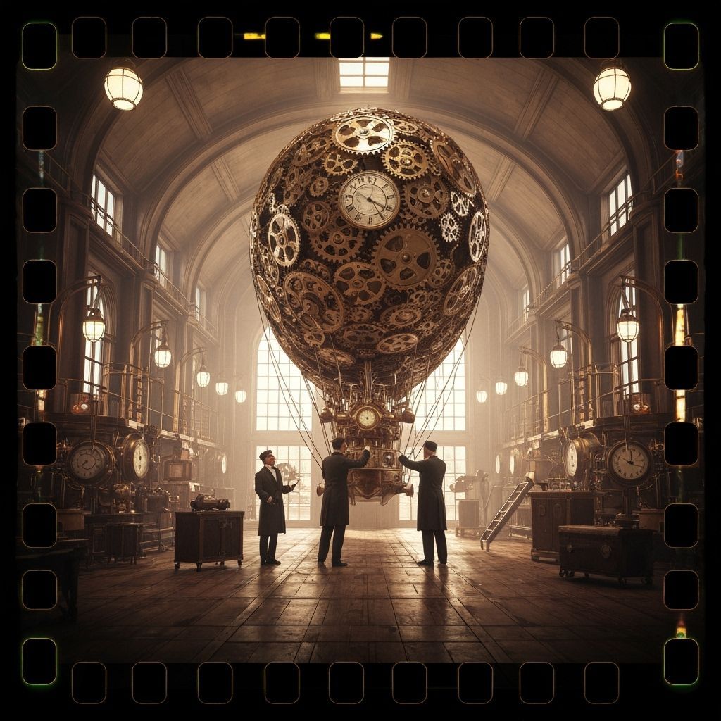 Steampunk Airship Hangar with Gear Zeppelin
