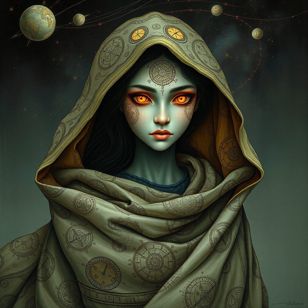 Mystical Time Figure in Surrealist Dreamscape Style