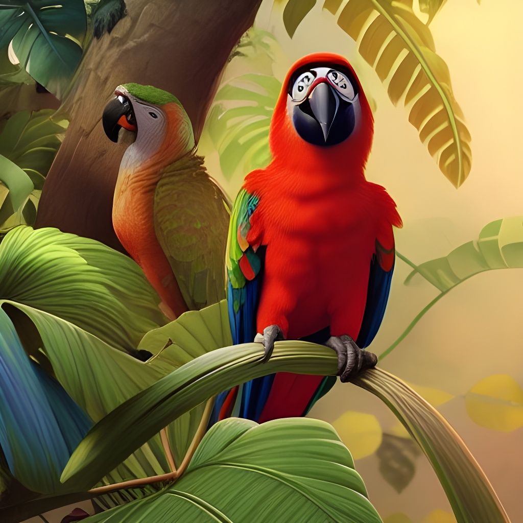 Pixar-Style Parrot in Jungle Scene