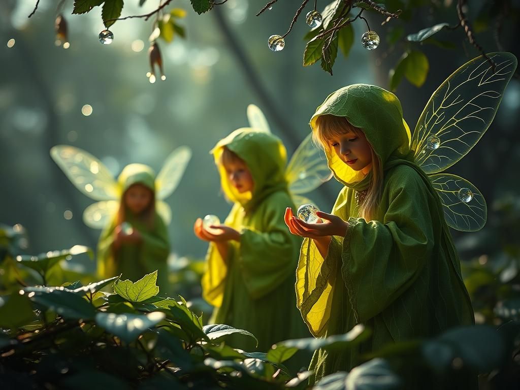 Fairies Collecting Dewdrops in a Photorealistic Style