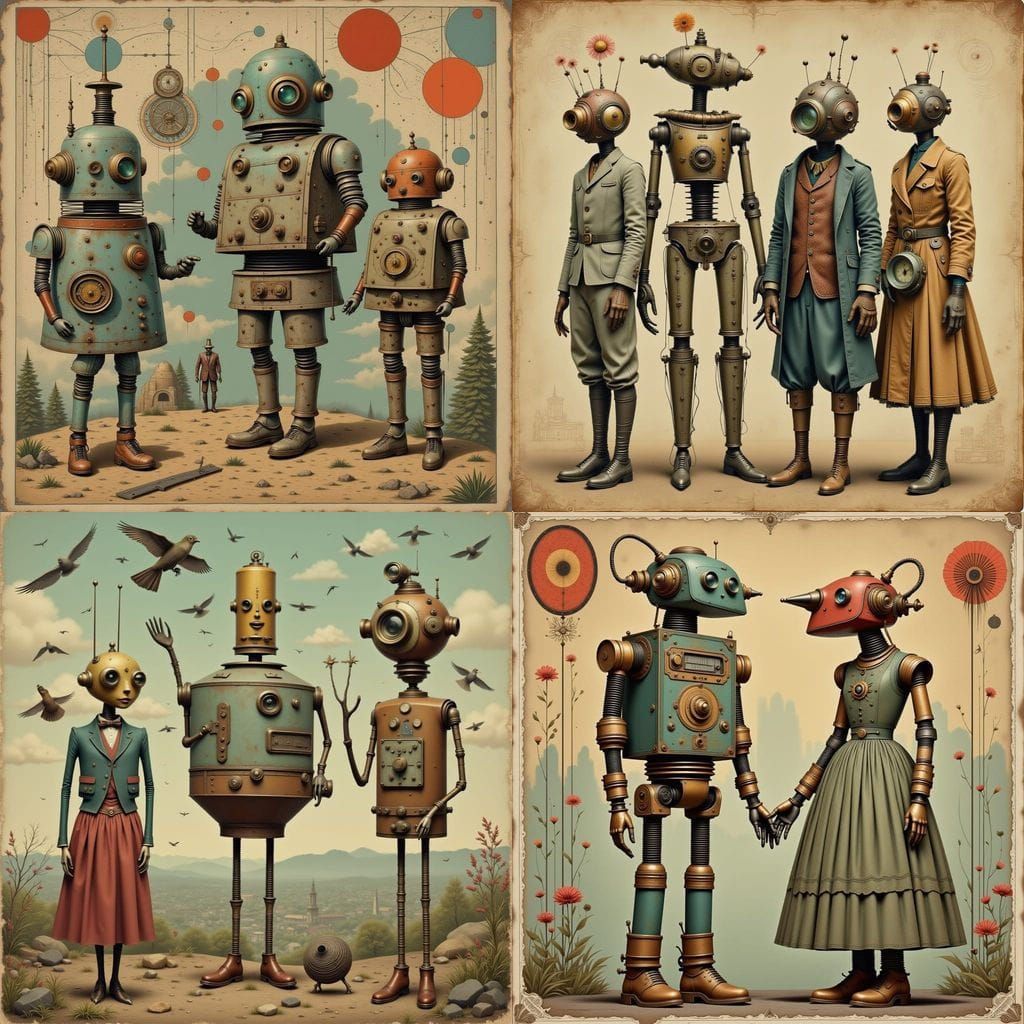 Vintage French Robots in Surreal Dieselpunk Collage
