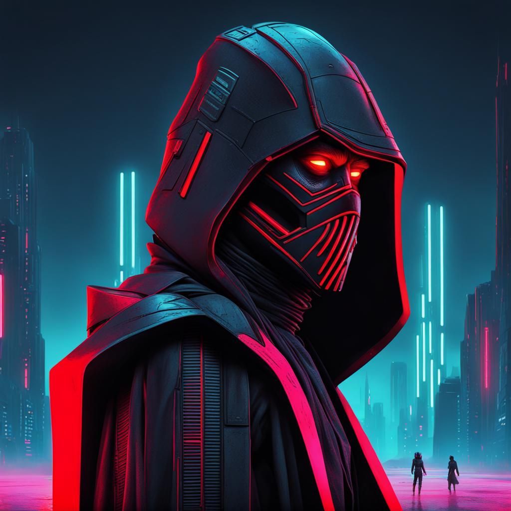 Sith Lord in Cyberpunk 2099 Neon Style