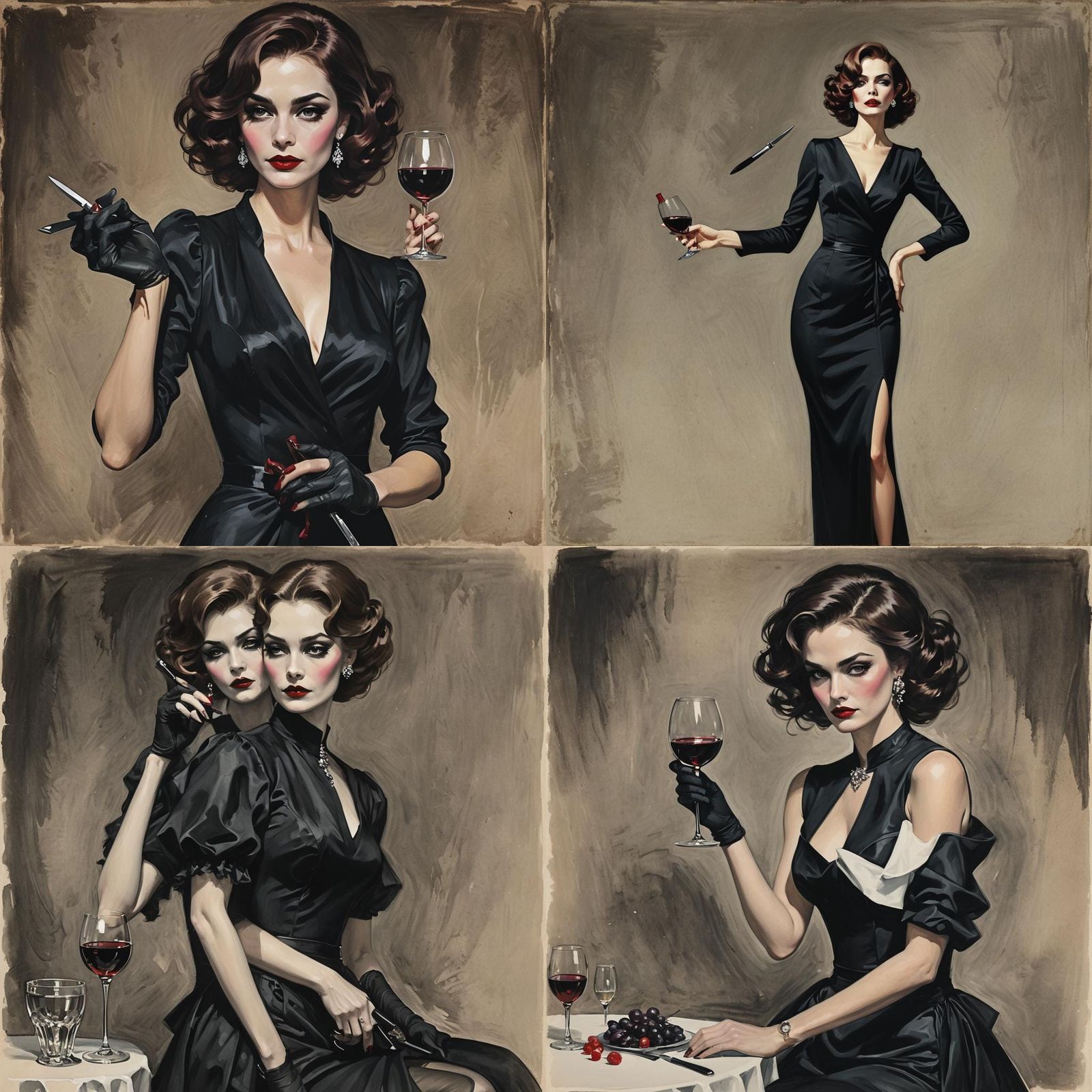 Elegant Woman with Vintage Knife in Manga Style