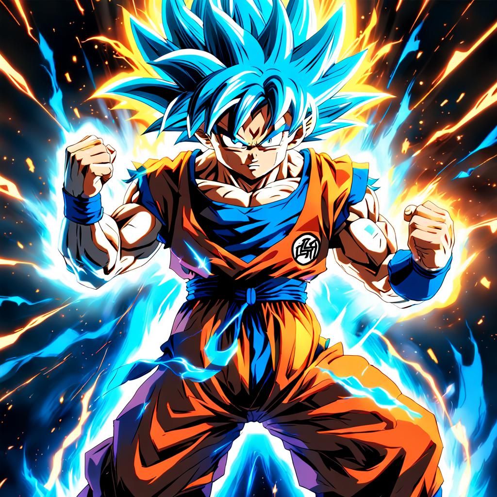Goku Surrounded by Energy in Anime Style