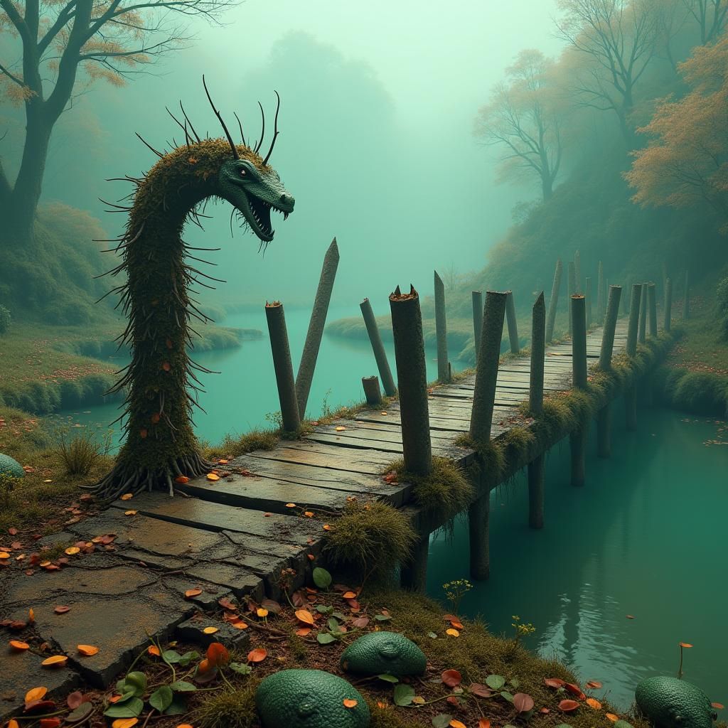 Eerie Swamp Bridge with Lizardmen Heads