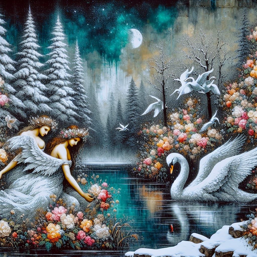 Swan Princesses in Graffiti Street Art Style