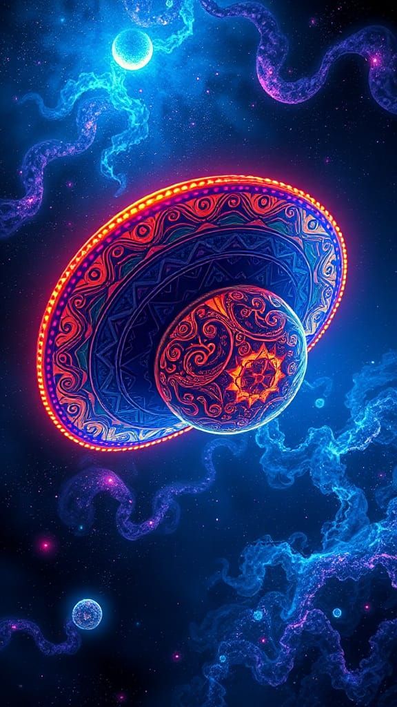 Surreal Sombrero Adorned with Fractals in Space