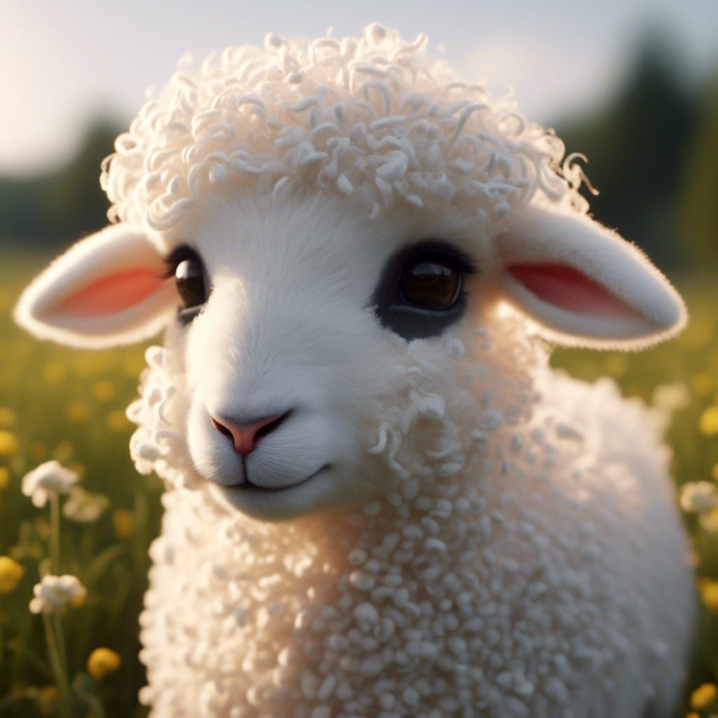 Gentle Fluffy White Lamb Digital Art