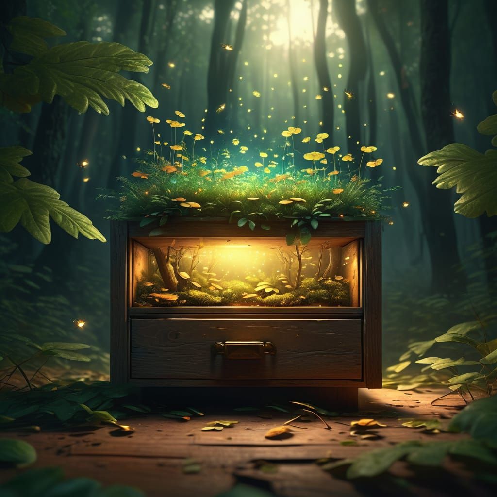 Forest Growing Inside Drawer: Dreamlike Digital Art