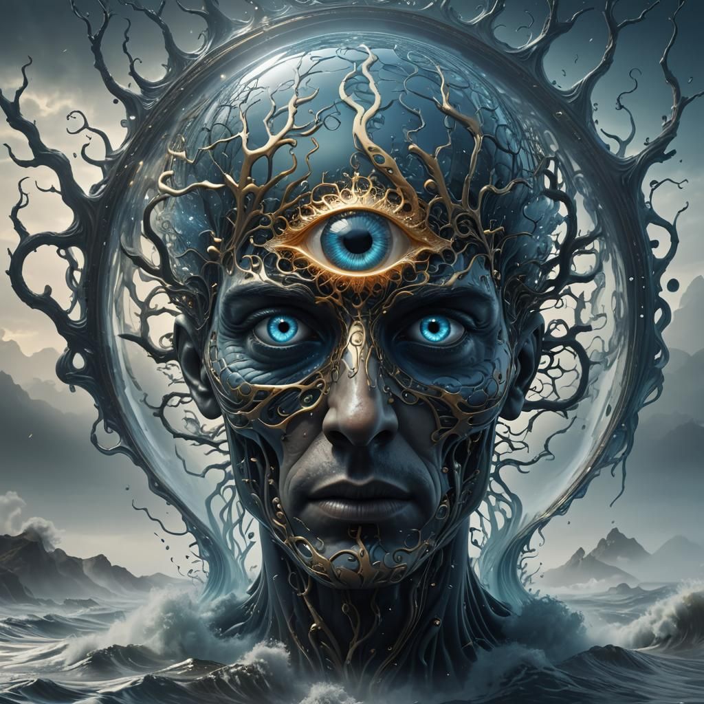 Glass "A" with Brain and Eye in Dark Fantasy