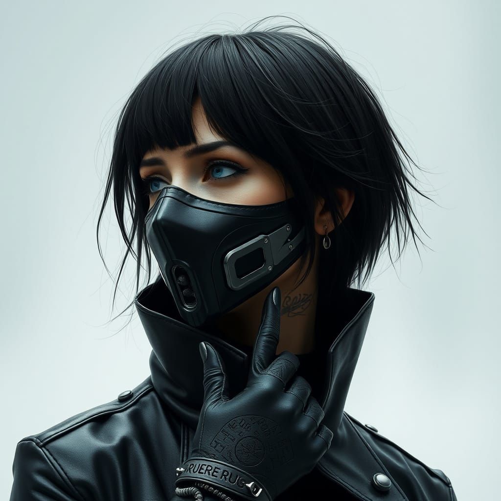 Cyberpunk Femme with Golden Prosthetic Eye and Mechanical Ar...