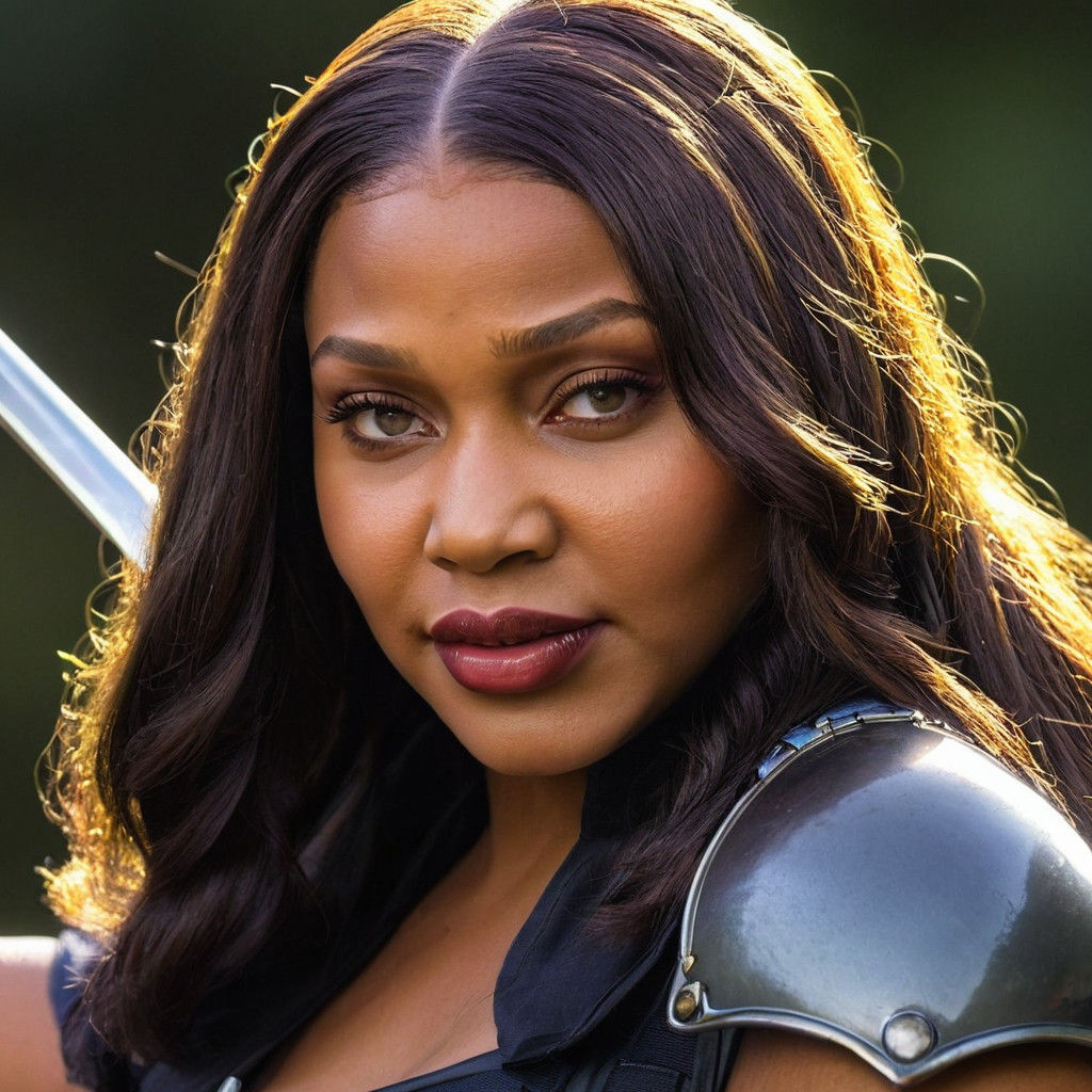 Elegant Female Warrior in Radiant Armor with Passionate Expr...