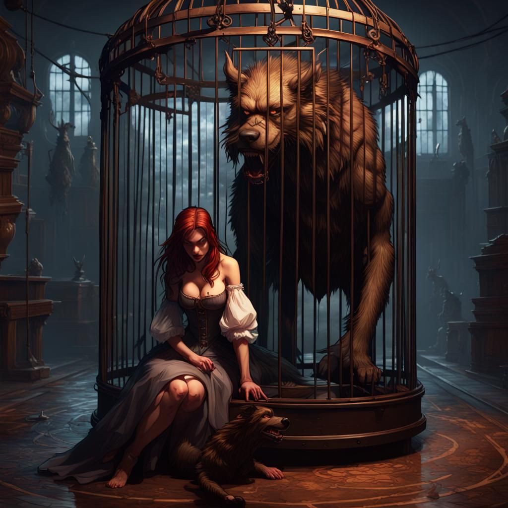 Evil Belle Captures Beast: Dark Fantasy Concept Art