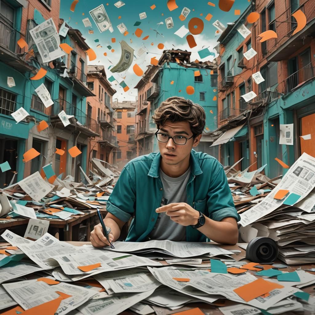 Stressed Student Amidst Rental Chaos: A Matte Painting