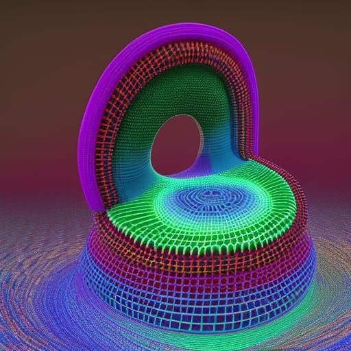 Unusual Noodle Chair in Pointillist Psychedelic Art