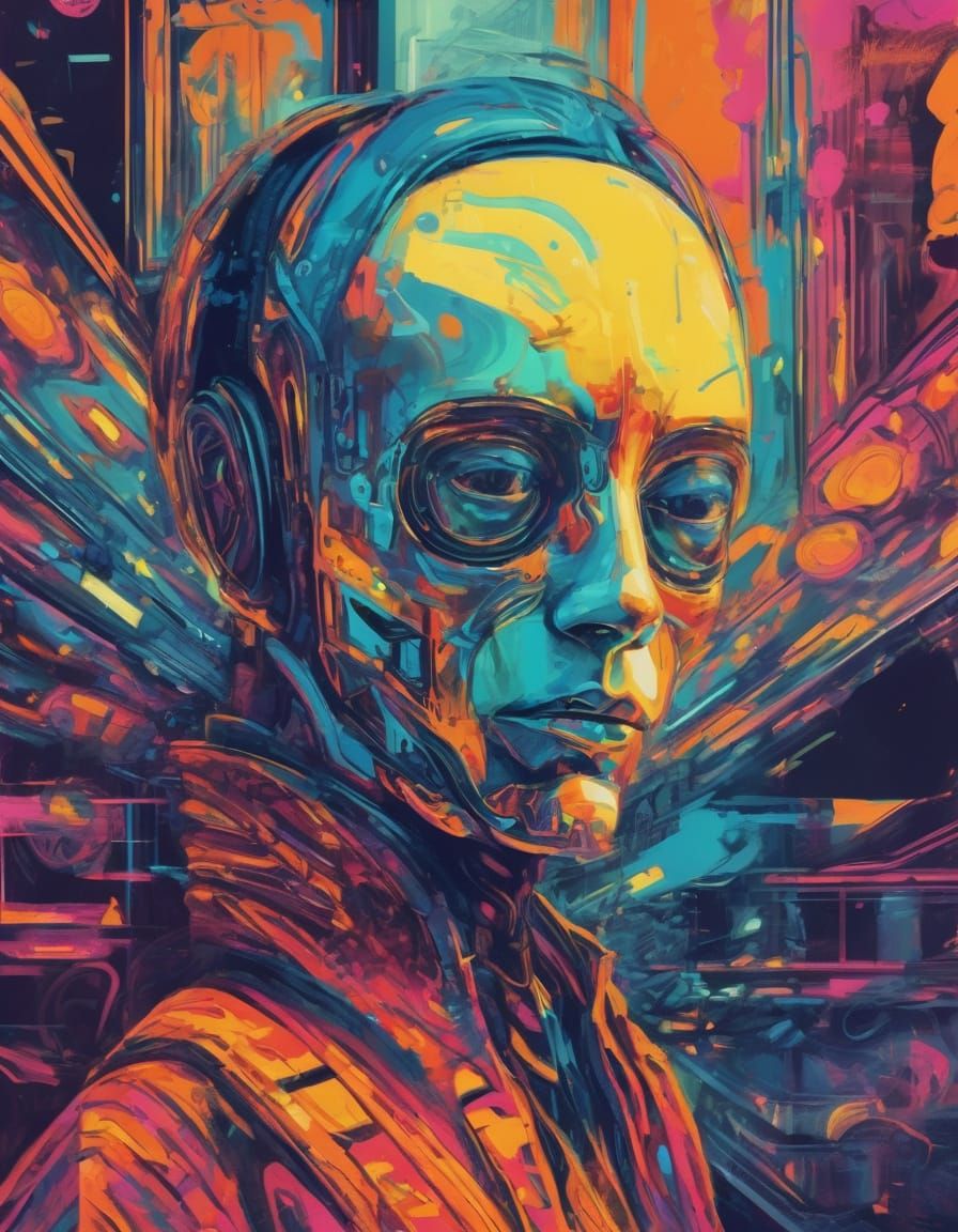 Cosmic Entity in Vibrant, Surreal Surroundings