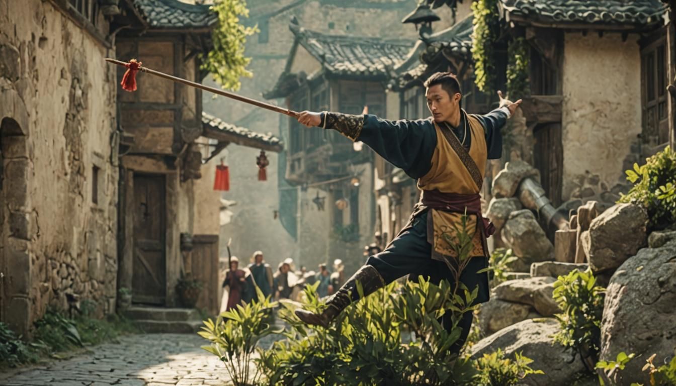 Fantasy Town Warrior with Staff-Spear