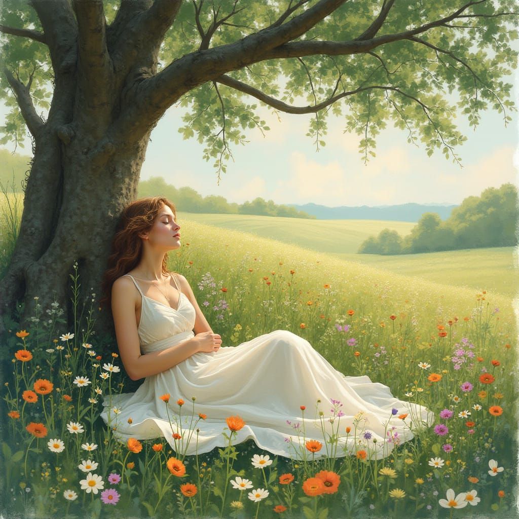 Whimsical Nature Goddess in a Vibrant Floral Wonderland