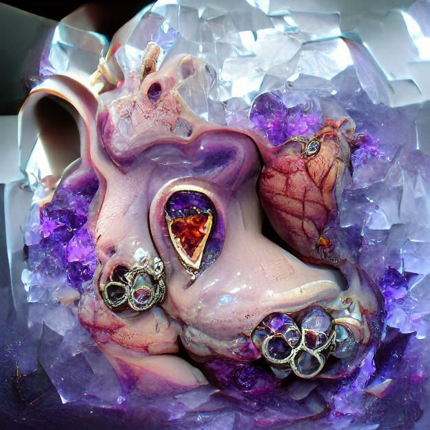 Opal Heart with Amethyst Crystals