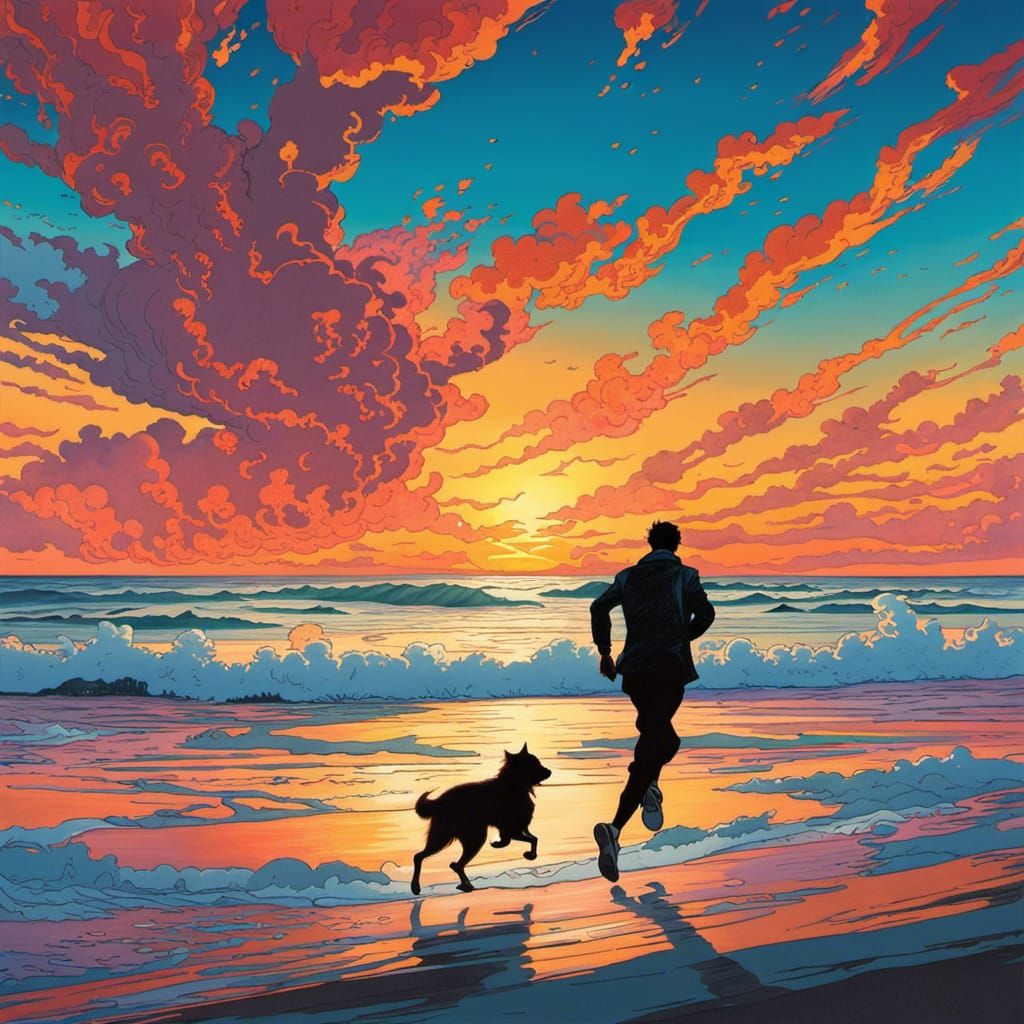 Sunset Beach Silhouette: Fantasy Concept Art