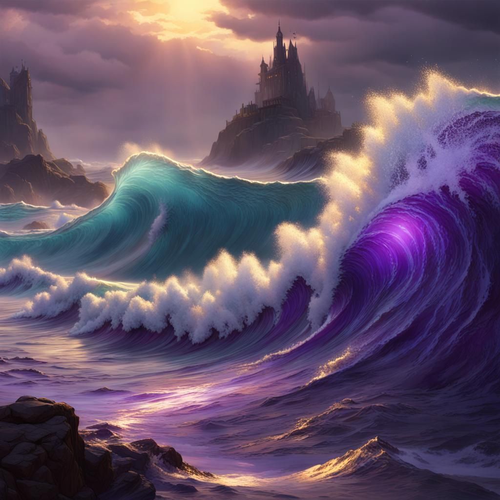 Epic Ocean Waves in Dark Fantasy Style