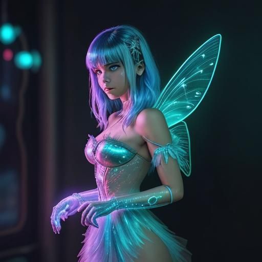 Bioluminescent Fairy-Tale Christmas in Cyberpunk Style