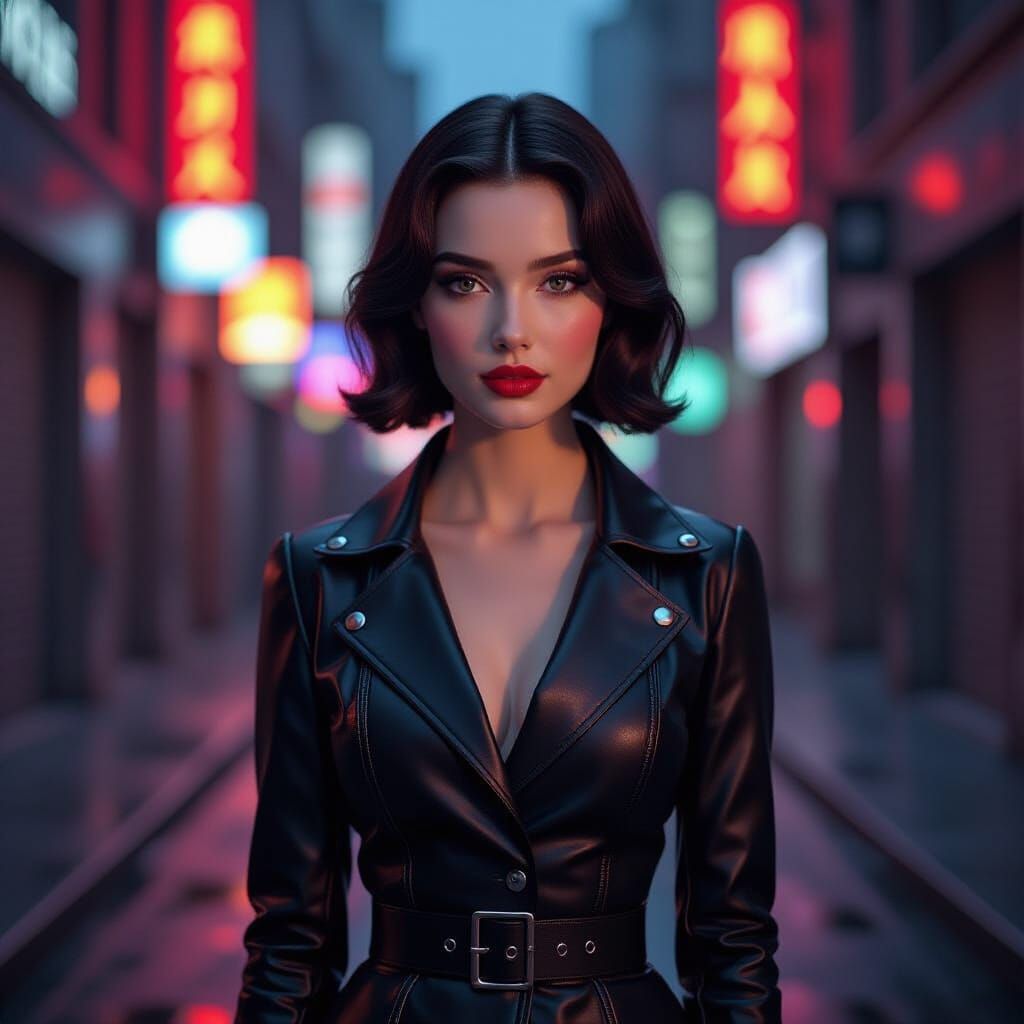 Snow White in Leather in Urban Alleyway Portrait