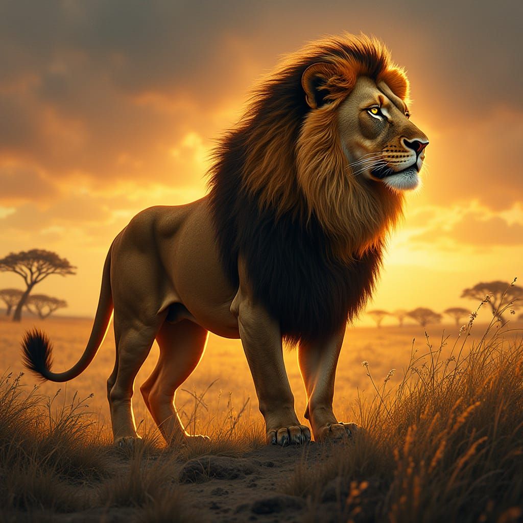 Lion with Glowing Tribal Markings in Art Nouveau Style