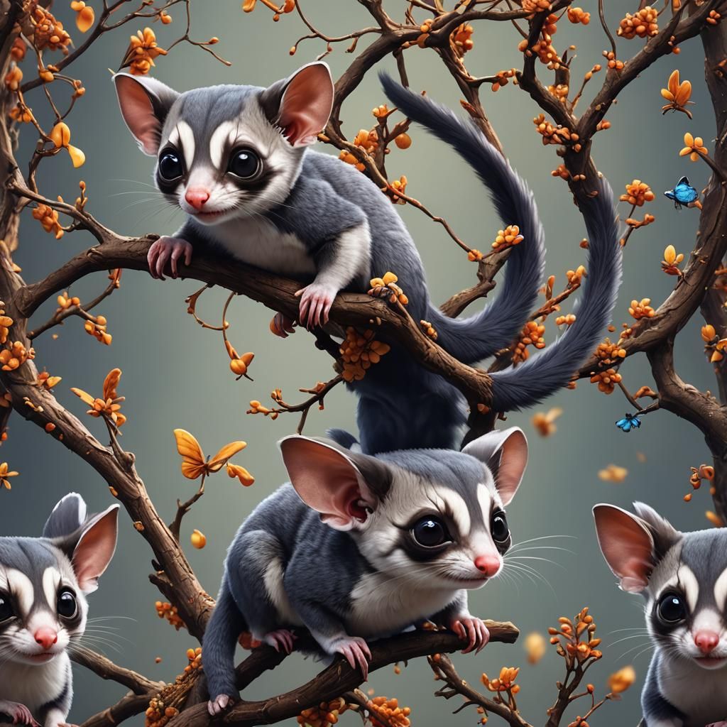 Cute Sugar Glider with Fiery Tail in Matte Painting