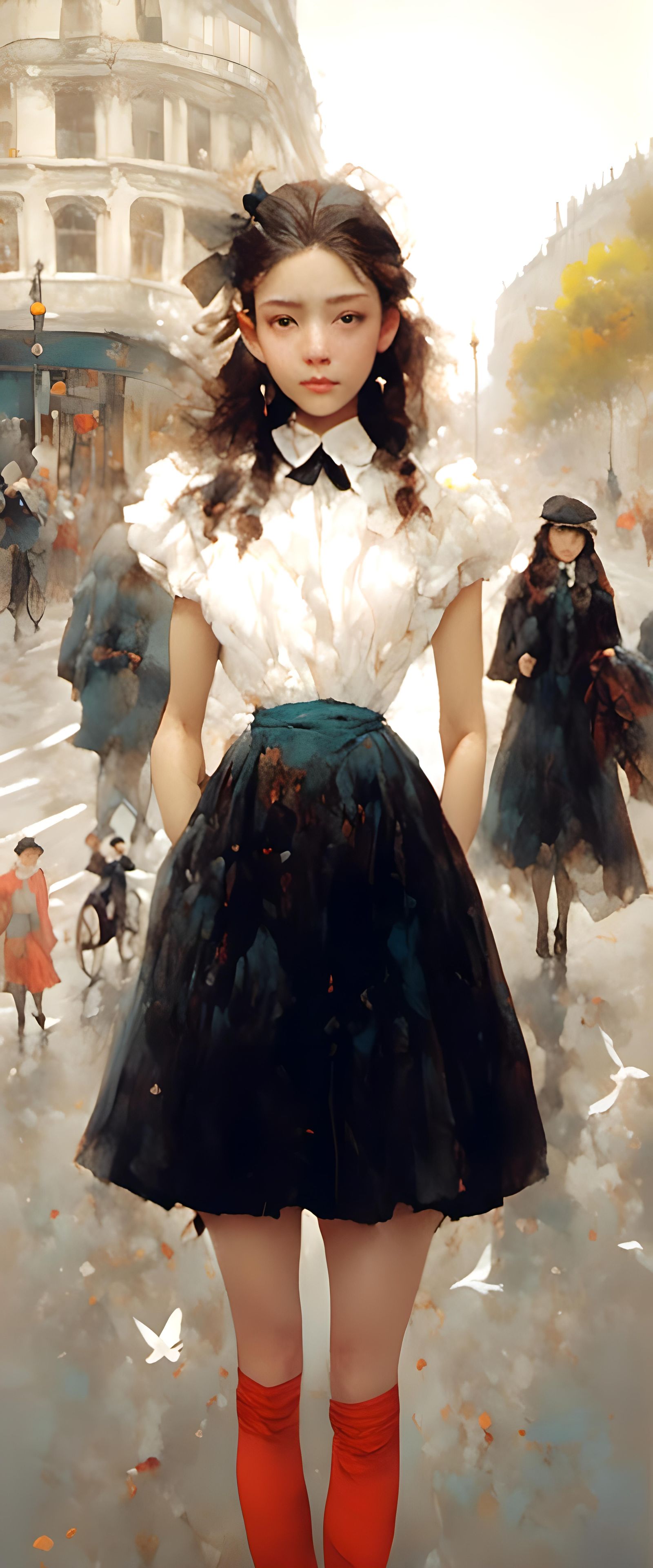 21st Century Woman in 1880s London Street