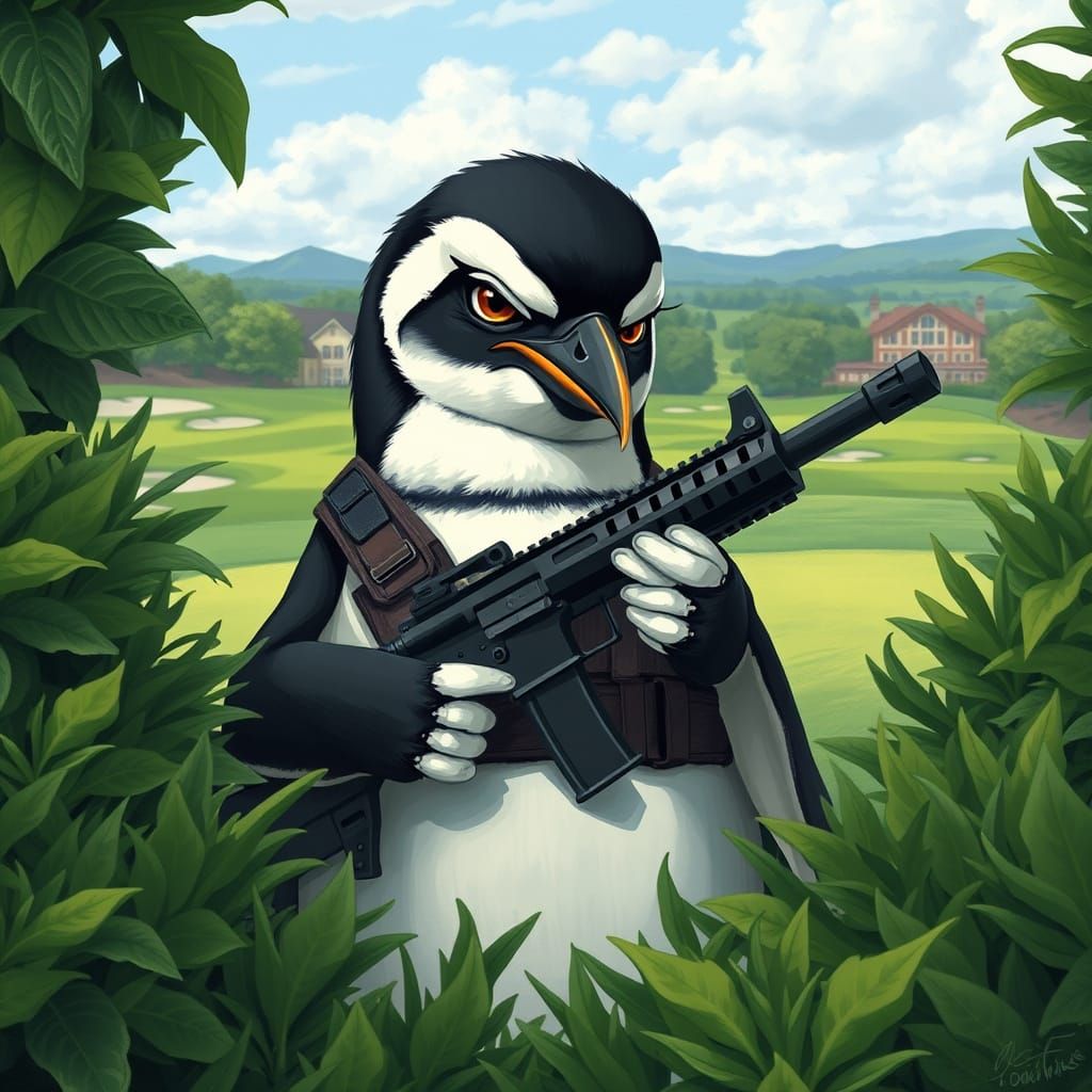 Disgruntled Penguin in Stealth Mode, Wildlife Illustrator St...